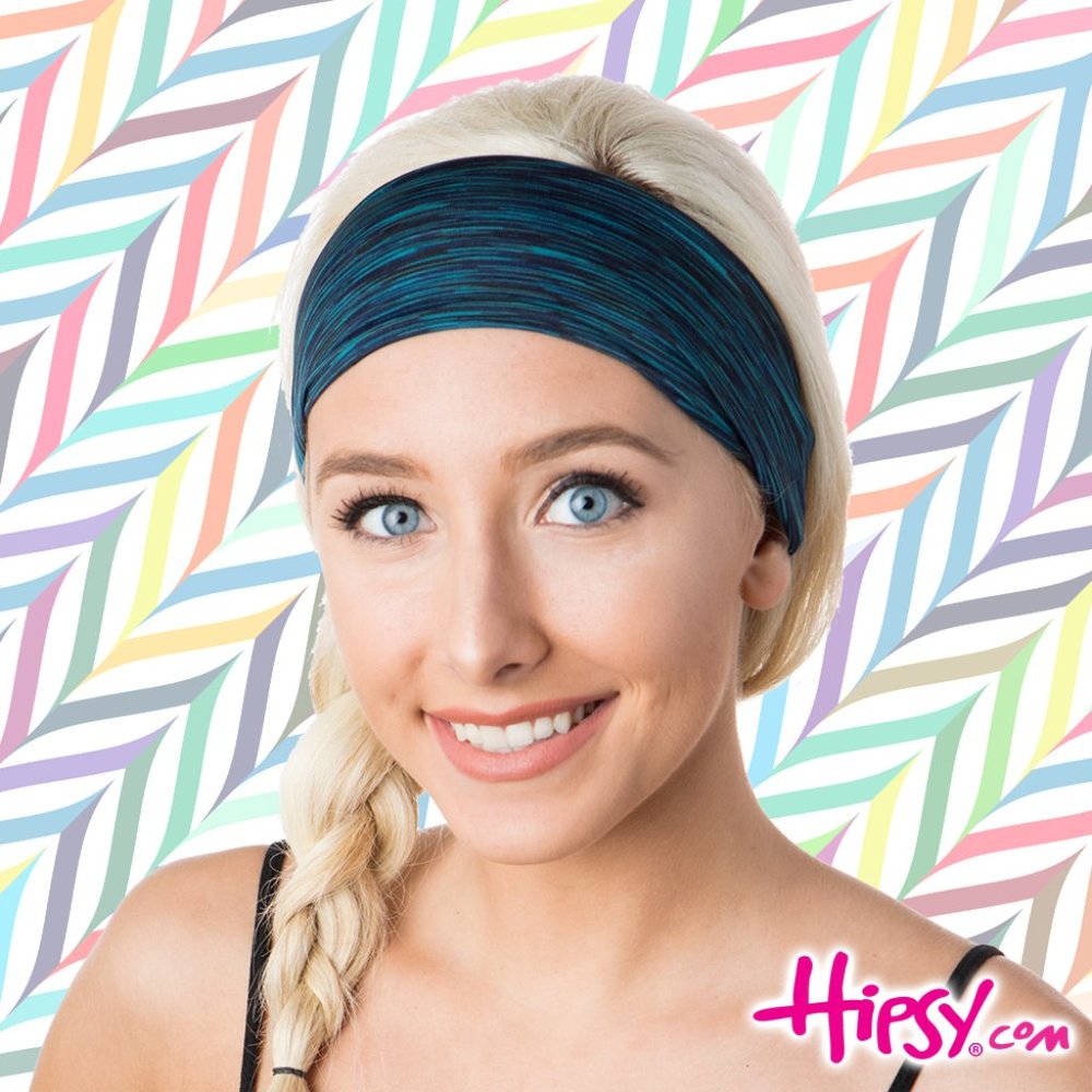 Hipsy Teal Blue Space Dye Adjustable & Stretchy Workout Spandex Sports Headband